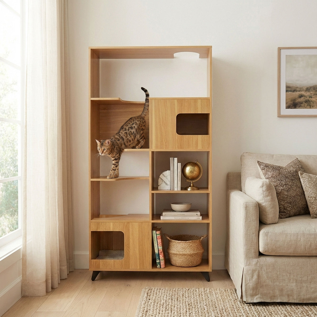 Clifford Cat Tree Bookshelf OAK living room lifestyle