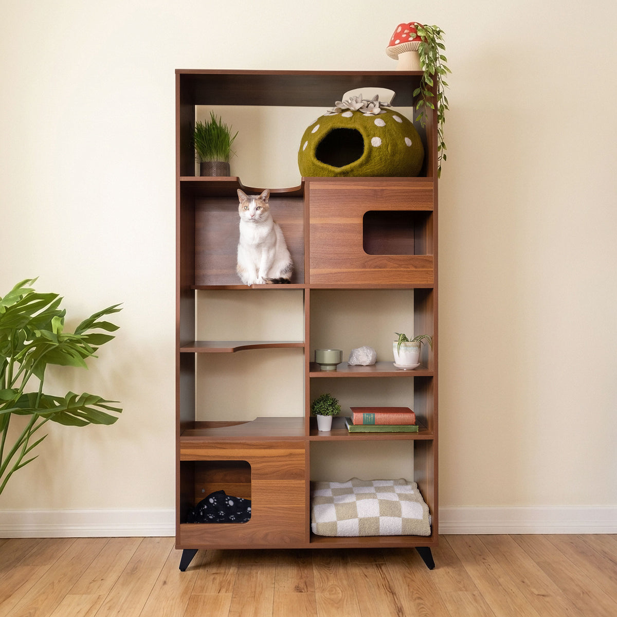 Clifford Cat Tree Bookshelf WALNUT lifestyle styled shelving