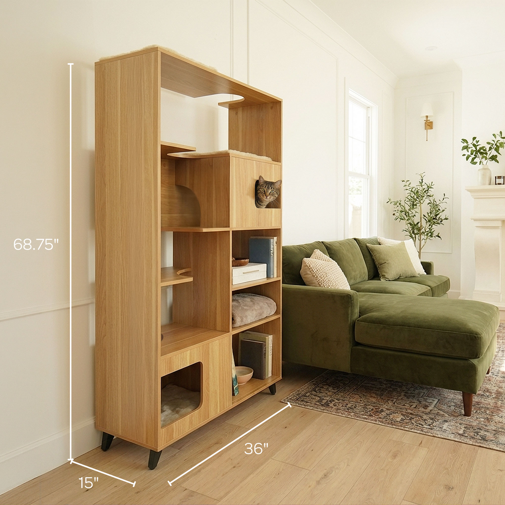 Clifford Cat Tree Bookshelf OAK dimensions 36 x 15 x 68.75 inches