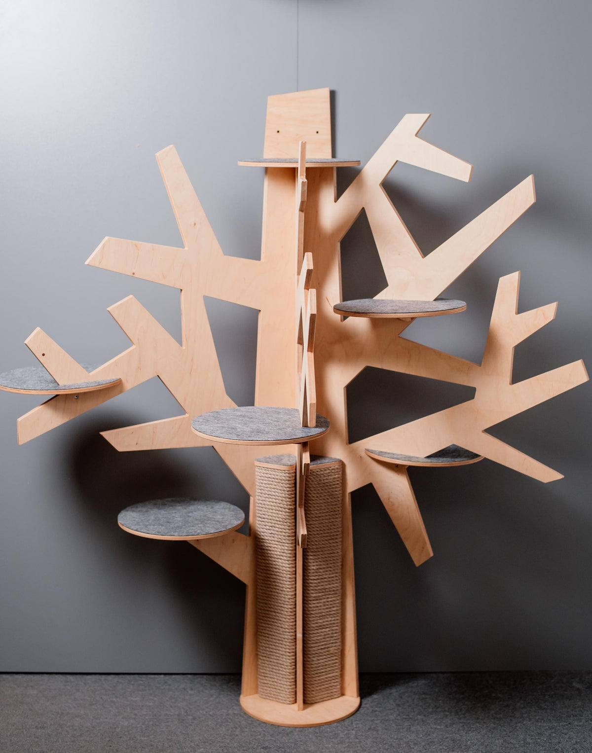 CatsJoys Modern Wooden Cat Tree light oil full view — official high-resolution CatsJoys Etsy image