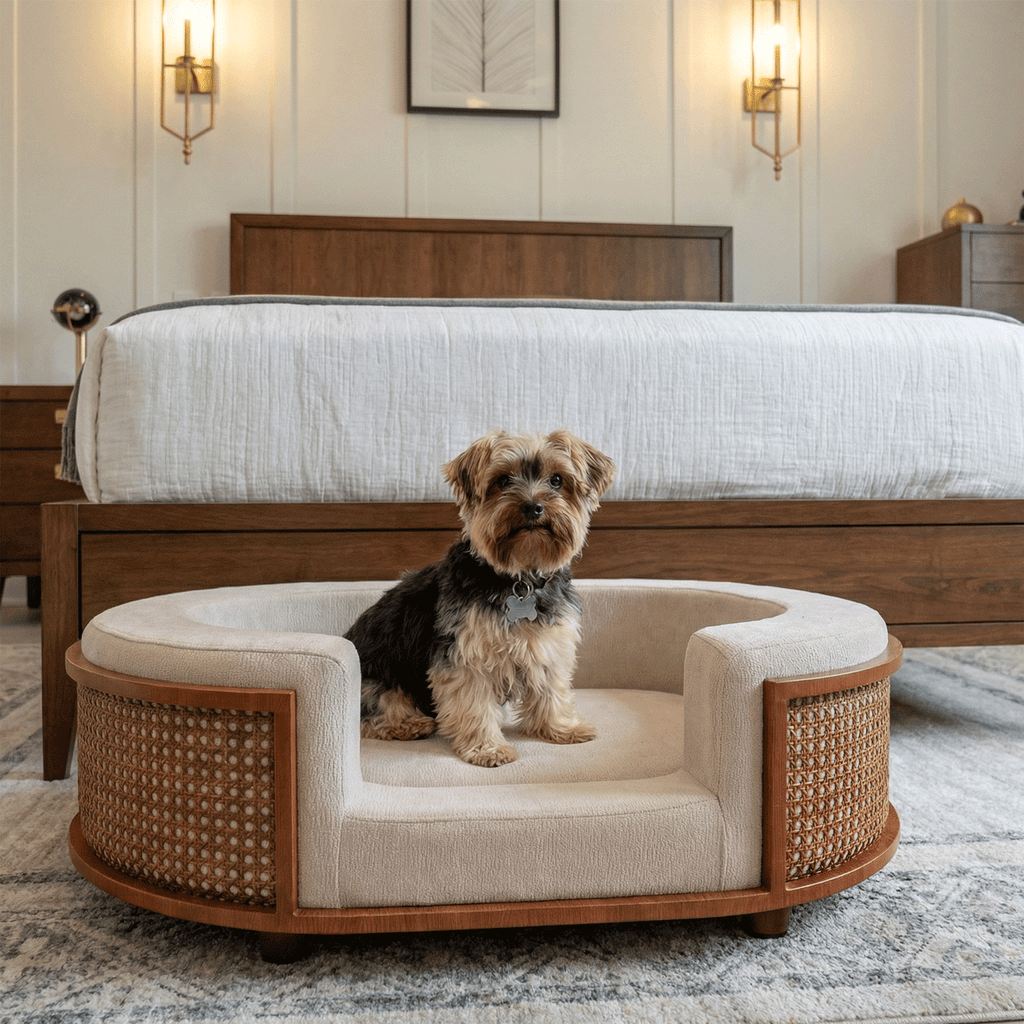 Gracie Rattan Pet Bed Walnut 使用イメージ