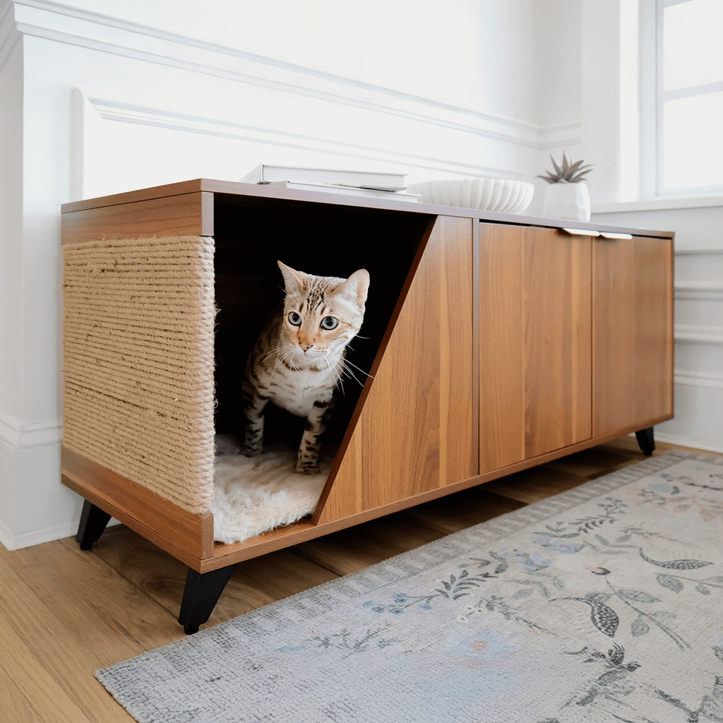 Jessie Litter Cabinet Walnut with cat