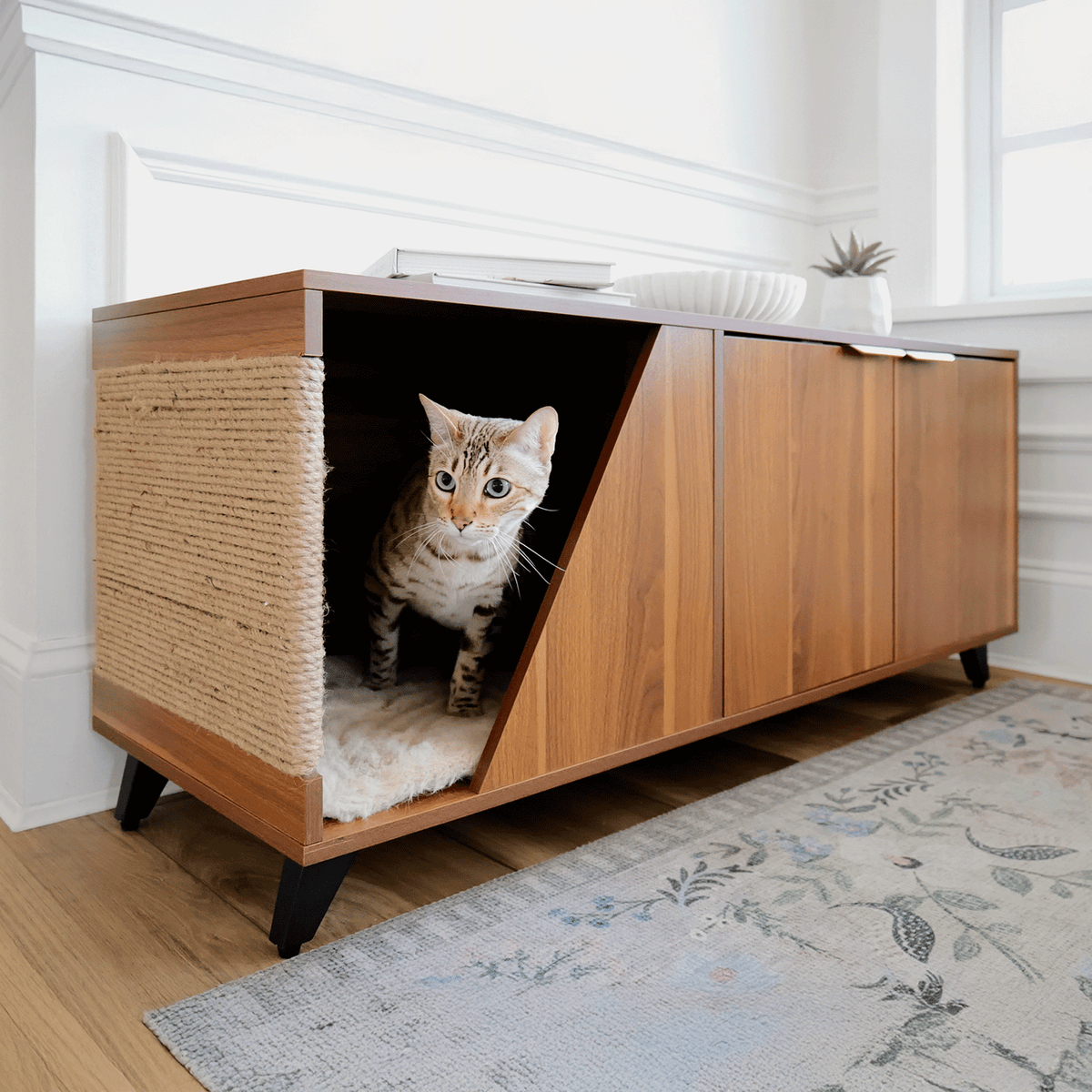 Jessie Litter Cabinet Walnut with cat